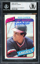 Rod Carew Autographed 1980 Topps Card #700 California Angels Beckett BAS Stock #186109