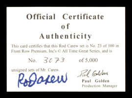 Rod Carew Autographed 1994 Front Row COA Card  SKU #186802