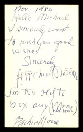 Archie Moore Autographed 3x5 Index Card "Michael" SKU #186929