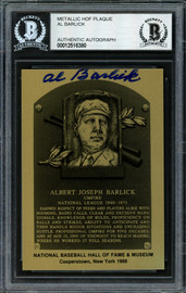 Al Barlick Autographed 1989 Metallic HOF Plaque Card Umpire Beckett BAS #12516380