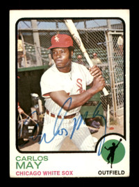 Carlos May Autographed 1973 Topps Card #105 Chicago White Sox SKU #188028