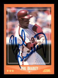 Phil Bradley Autographed 1988 Score Traded Card #34T Philadelphia Phillies SKU #188454