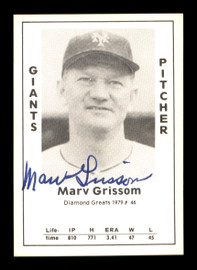 Marv Grissom Autographed 1979 Diamond Greats Card #46 New York Giants SKU #188669
