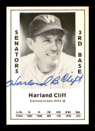Harland Clift Autographed 1979 Diamond Greats Card #58 Washington Senators SKU #188682