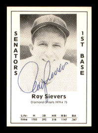 Roy Sievers Autographed 1979 Diamond Greats Card #75 Washington Senators SKU #188698