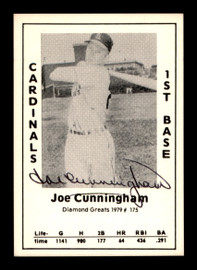 Joe Cunningham Autographed 1979 Diamond Greats Card #175 St. Louis Cardinals SKU #188787