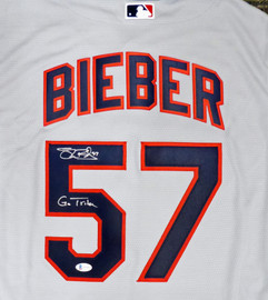 Cleveland Indians Shane Bieber Autographed Gray Nike Jersey Size M "Go Tribe" Beckett BAS Stock #187727