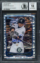 Ichiro Suzuki Autographed 2012 Bowman Silver Ice Card #176 Seattle Mariners Auto Grade 10 Beckett BAS #12669906