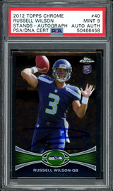 Russell Wilson Autographed 2012 Topps Chrome Rookie Card #40 Seattle Seahawks Card Grade Mint 9 (Smear) PSA/DNA #50466458