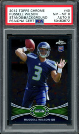 Russell Wilson Autographed 2012 Topps Chrome Rookie Card #40 Seattle Seahawks Auto Grade 9 Card Grade NM-MT 8 PSA/DNA #50463672