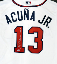 Atlanta Braves Ronald Acuna Jr. Autographed Majestic Cool Base White Jersey Size L "MLB Debut 4-25-18" Beckett BAS Stock #190025