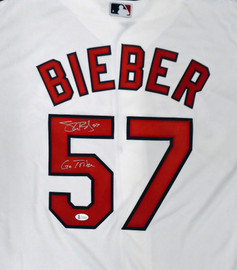 Cleveland Indians Shane Bieber Autographed White Nike Jersey Size XL "Go Tribe" Beckett BAS Stock #190030