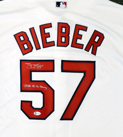 Cleveland Indians Shane Bieber Autographed White Majestic Jersey Size XL "2020 AL Cy Young" Beckett BAS Stock #190032