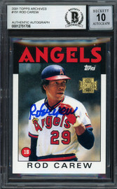 Rod Carew Autographed 2001 Topps Archives Card #151 California Angels Auto Grade Gem Mint 10 Beckett BAS Stock #192706