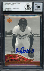 Rod Carew Autographed 2005 Upper Deck Sweet Spot Card #77 Minnesota Twins Auto Grade Gem Mint 10 Beckett BAS #12751819