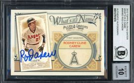 Rod Carew Autographed 2012 Topps Allen & Ginter What's In A Name Card #WIN63 California Angels Auto Grade Gem Mint 10 Beckett BAS #12751874