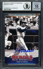 Rod Carew Autographed 2015 Leaf Heroes of Baseball Card #49 Minnesota Twins Auto Grade Gem Mint 10 Beckett BAS #12751968