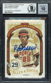 Rod Carew Autographed 2016 Topps Allen & Ginter Number's Game Card #NG-85 California Angels Auto Grade Gem Mint 10 Beckett BAS Stock #192805
