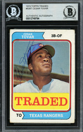 Cesar Tovar Autographed 1974 Topps Traded Card #538T Texas Rangers Beckett BAS #12749764