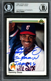 Sammy Sosa Autographed 1990 Upper Deck Rookie Card #17 Chicago White Sox "Slammin Sammy" Beckett BAS #12749893