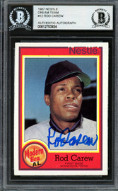 Rod Carew Autographed 1987 Topps Nestle Card #12 Minnesota Twins Beckett BAS #12753924