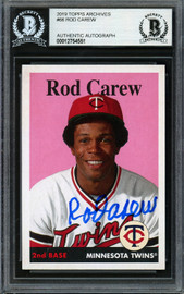 Rod Carew Autographed 2019 Topps Archives Card #66 Minnesota Twins Beckett BAS Stock #193418