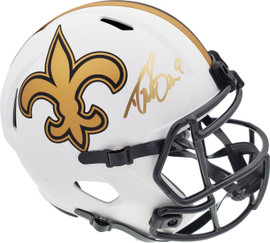 Drew Brees Autographed New Orleans Saints Lunar Eclipse White Full Size Replica Speed Helmet Beckett BAS Stock #193498