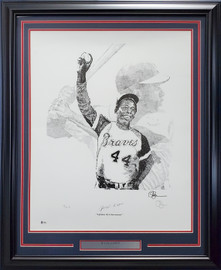 Hank Aaron Autographed Framed 22x28 Lithograph Photo Atlanta Braves Artist Proof #26/44 Beckett BAS #V62671