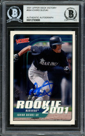 Ichiro Suzuki Autographed 2001 Upper Deck Victory Rookie Card #564 Seattle Mariners Beckett BAS Stock #194126