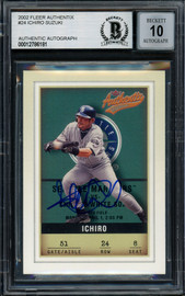 Ichiro Suzuki Autographed 2002 Fleer Authentix Card #24 Seattle Mariners Auto Grade Gem Mint 10 Beckett BAS #12786181