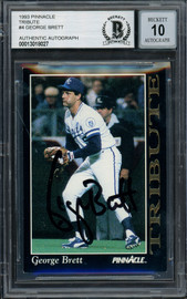 George Brett Autographed 1993 Pinnacle Tribute Card #4 Kansas City Royals Auto Grade Gem Mint 10 Beckett BAS #13018027