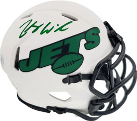 Zach Wilson Autographed New York Jets Lunar Eclipse White Speed Mini Helmet Beckett BAS QR Stock #194722