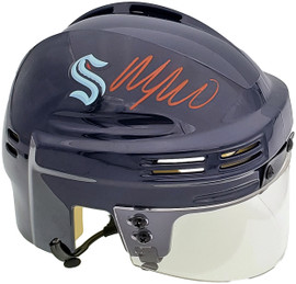 Morgan Geekie Autographed Seattle Kraken Blue Mini Helmet Fanatics Holo Stock #197085