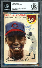 Ernie Banks Autographed 1954 Topps Card #94 Chicago Cubs Vintage Rookie Era Signature Beckett BAS #13022237