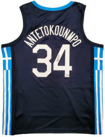 Team Greece Giannis Antetokounmpo Autographed Blue Nike Jersey Size XL Beckett BAS QR Stock #197443