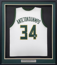 Milwaukee Bucks Giannis Antetokounmpo Autographed Framed White Jersey Beckett BAS Stock #197165