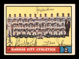 Jay Hankins, Stan Johnson, Bill Kirk & Dan Pfister Autographed 1961 Topps Team Card #297 Kansas City A's SKU #197944