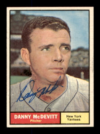 Danny McDevitt Autographed 1961 Topps Card #349 New York Yankees SKU #197962