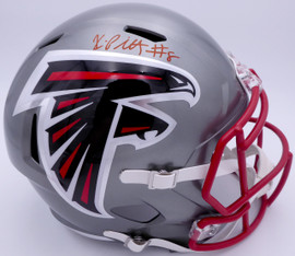 Kyle Pitts Autographed Atlanta Falcons Flash Silver Full Size Replica Speed Helmet Beckett BAS QR #WL43906