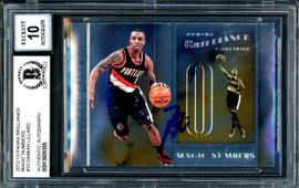 Damian Lillard Autographed 2012-13 Panini Brilliance Magic Numbers Rookie Card #10 Portland Trail Blazers Auto Grade Gem Mint 10 Beckett BAS #13605355