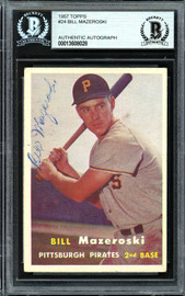 Bill Mazeroski Autographed 1957 Topps Rookie Card #24 Pittsburgh Pirates Vintage Signature Beckett BAS #13608028