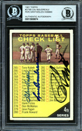 Ron Santo, Lou Boudreau & Glen Hobbie Autographed 1961 Topps Checklist Card #273 Beckett BAS #13608674