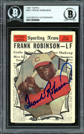 Frank Robinson Autographed 1961 Topps Card #581 Cincinnati Reds All-Star Beckett BAS #13608804