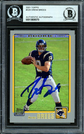 Drew Brees Autographed 2001 Topps Rookie Card #328 San Diego Chargers Beckett BAS #13609370