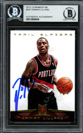 Damian Lillard Autographed 2012-13 Panini Momentum Rookie Card #247 Portland Trail Blazers Beckett BAS #13609504