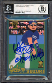 Ichiro Suzuki Autographed Topps Project 2020 Keith Shore Card #120 Seattle Mariners Auto Grade Gem Mint 10 "01 ROY/MVP" Blue #1/1 Beckett BAS #13712602