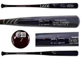Dansby Swanson Autographed Blue & Brown Marucci Game Model Bat Atlanta Braves "21 WS Champs" Beckett BAS QR Stock #201707