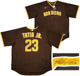 Framed Fernando Tatis Jr. San Diego Padres Autographed Tan Pinstripe Nike  Authentic Jersey