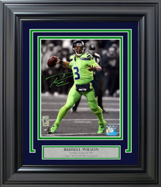 Russell Wilson Autographed Framed 8x10 Photo Seattle Seahawks Action Green Color Rush RW Holo Stock #202117