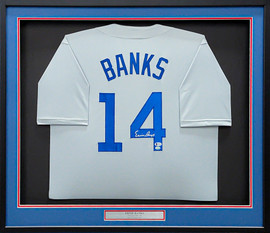 Chicago Cubs Ernie Banks Autographed Framed Gray Jersey Beckett BAS Stock #202411
